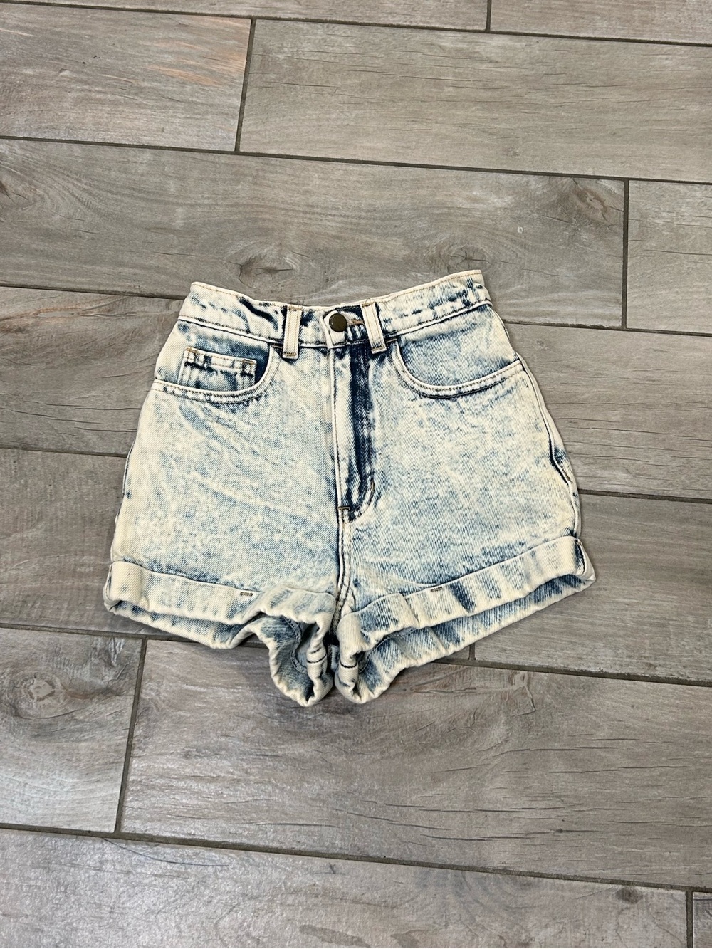 American Apparel Cuffed Acid Washed Shorts
